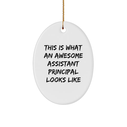 Funny Assistant Principal Oval Ornament Gifts from Friends, Christmas Unique Gifts for Assistant Principals, This Is What An Awesome Assistant Principal Looks Like - Image 1