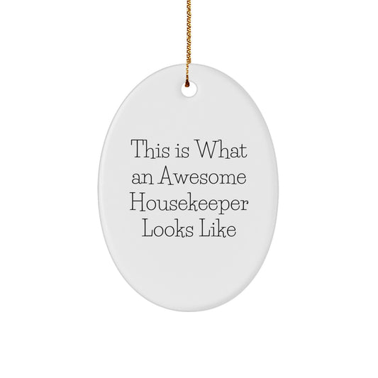 Funny Housekeeper Gifts from Family, This Is What An Awesome Housekeeper Looks Like Oval Ornament, Christmas Unique Gifts for Housekeeper - Image 1