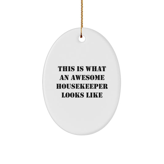 Funny Housekeeper Gifts for Her, Awesome Oval Ornament, Christmas Unique Presents from Friends, 'This Is What An Awesome Housekeeper Looks Like' Decor - Image 1