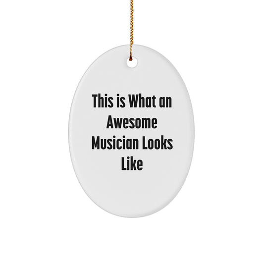 Funny Musician Gifts from Friends and Family - This Is What An Awesome Musician Looks Like Oval Ornament for Christmas Unique Gifts - Image 1