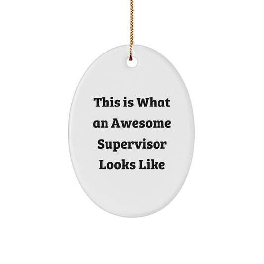 Funny Supervisor Gifts from Family for Christmas - 'This Is What An Awesome Supervisor Looks Like' Oval Ornament - Unique White Oval Shaped MDF Board Decorations - Image 1