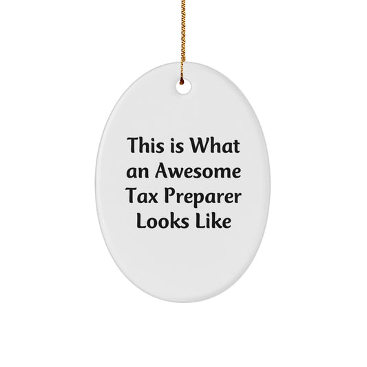 Funny Tax Preparer Gifts from Friends, Oval Ornament for Christmas Unique Gifts, This Is What An Awesome Tax Preparer Looks Like, Oval Shaped Ornament for Tax Preparer - Image 1