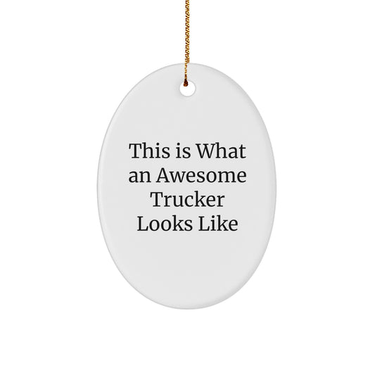 Funny Trucker Gifts, Oval Ornament, This Is What An Awesome Trucker Looks Like, Christmas Unique Gifts from Family to Trucker - Image 1