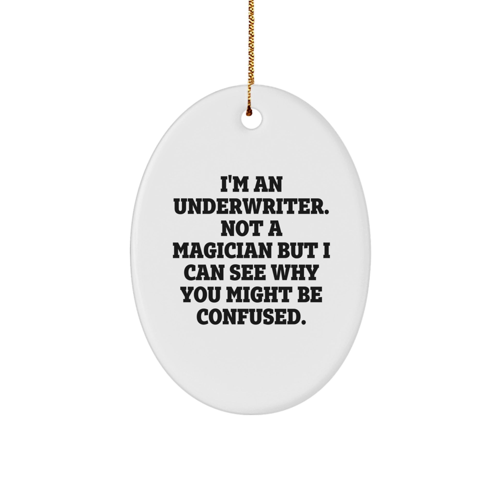 Funny Underwriter Gifts, Oval Ornament for Underwriter, I'm An Underwriter Not a Magician Holiday Decor - Image 1