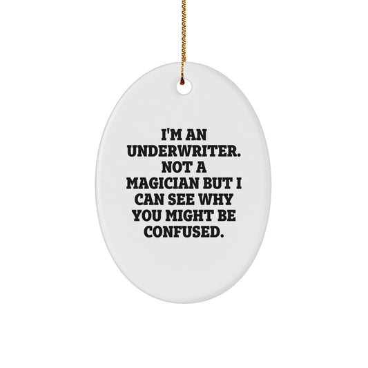 Funny Underwriter Gifts, Oval Ornament for Underwriter, I'm An Underwriter Not a Magician Holiday Decor - Image 1