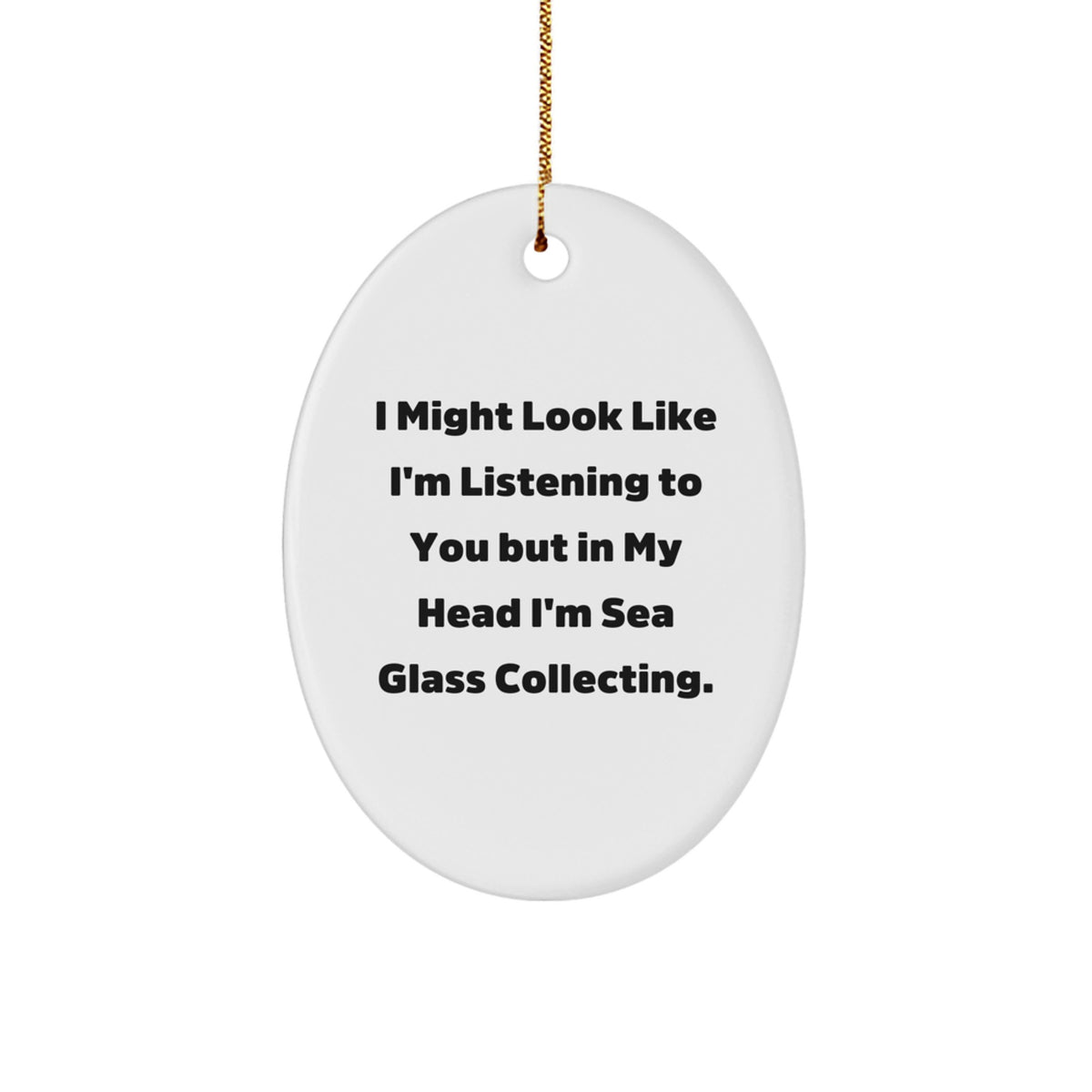 Sea Glass Collecting Oval White Keepsake Christmas Ornament for Him Gift - Image 1