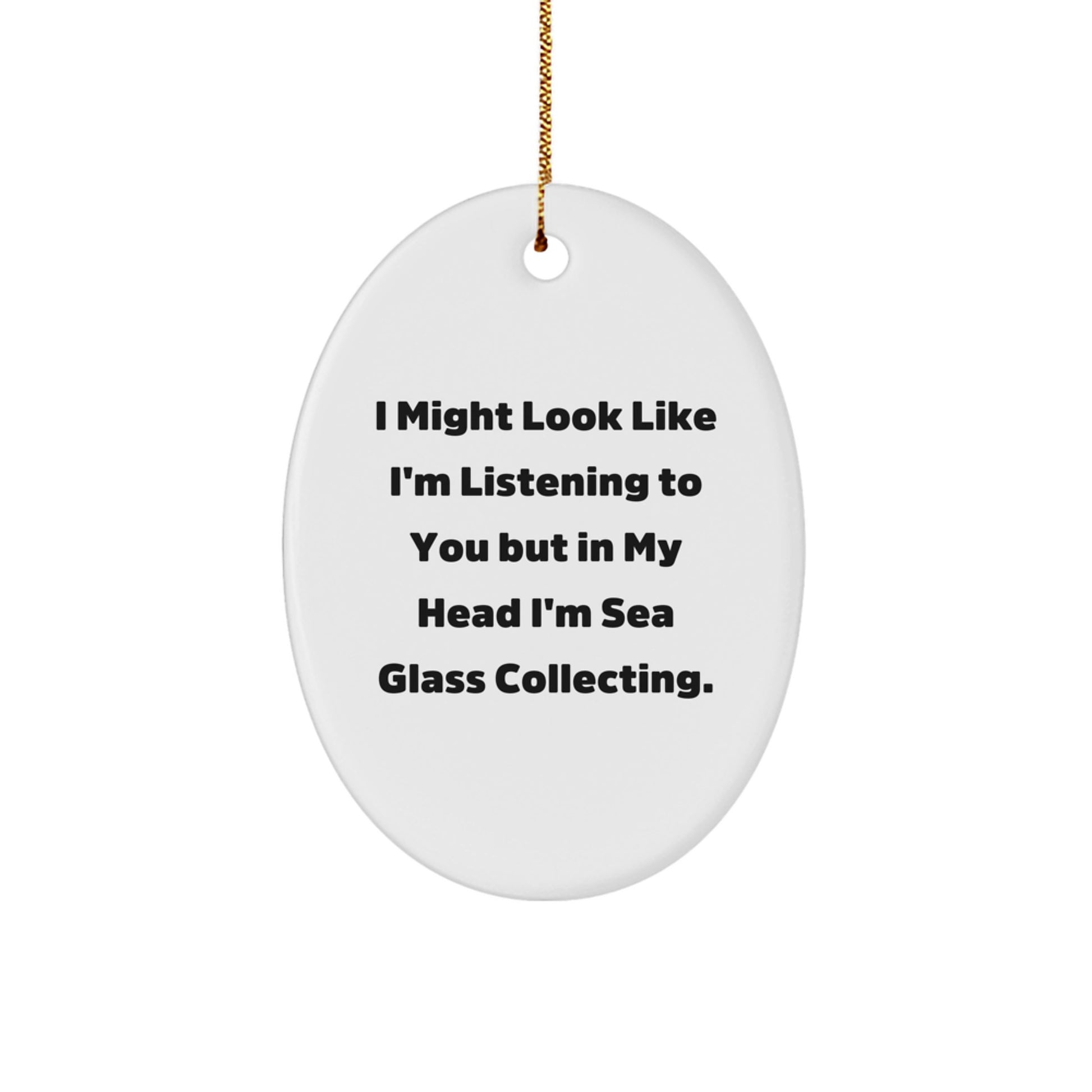 Sea Glass Collecting Oval White Keepsake Christmas Ornament for Him Gift - Image 1