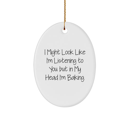 Funny Baking Oval Ornament Gifts from Friends and Family for Christmas, White Oval Shaped Decorations - Image 1