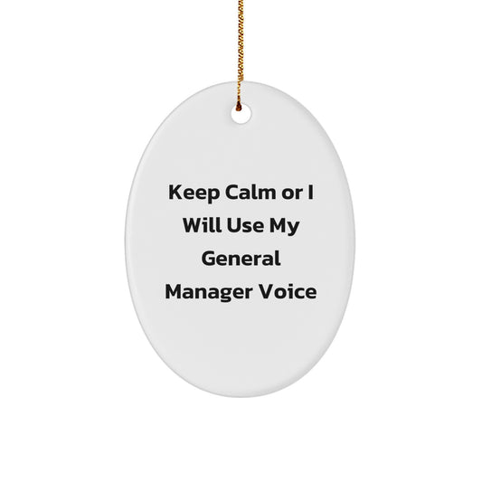 Funny General Manager Gifts for Men Christmas Unique Oval Ornament from Friends, Funny Oval Shaped Decoration for General Manager Office, White General Manager Decoration for Christmas - Image 1