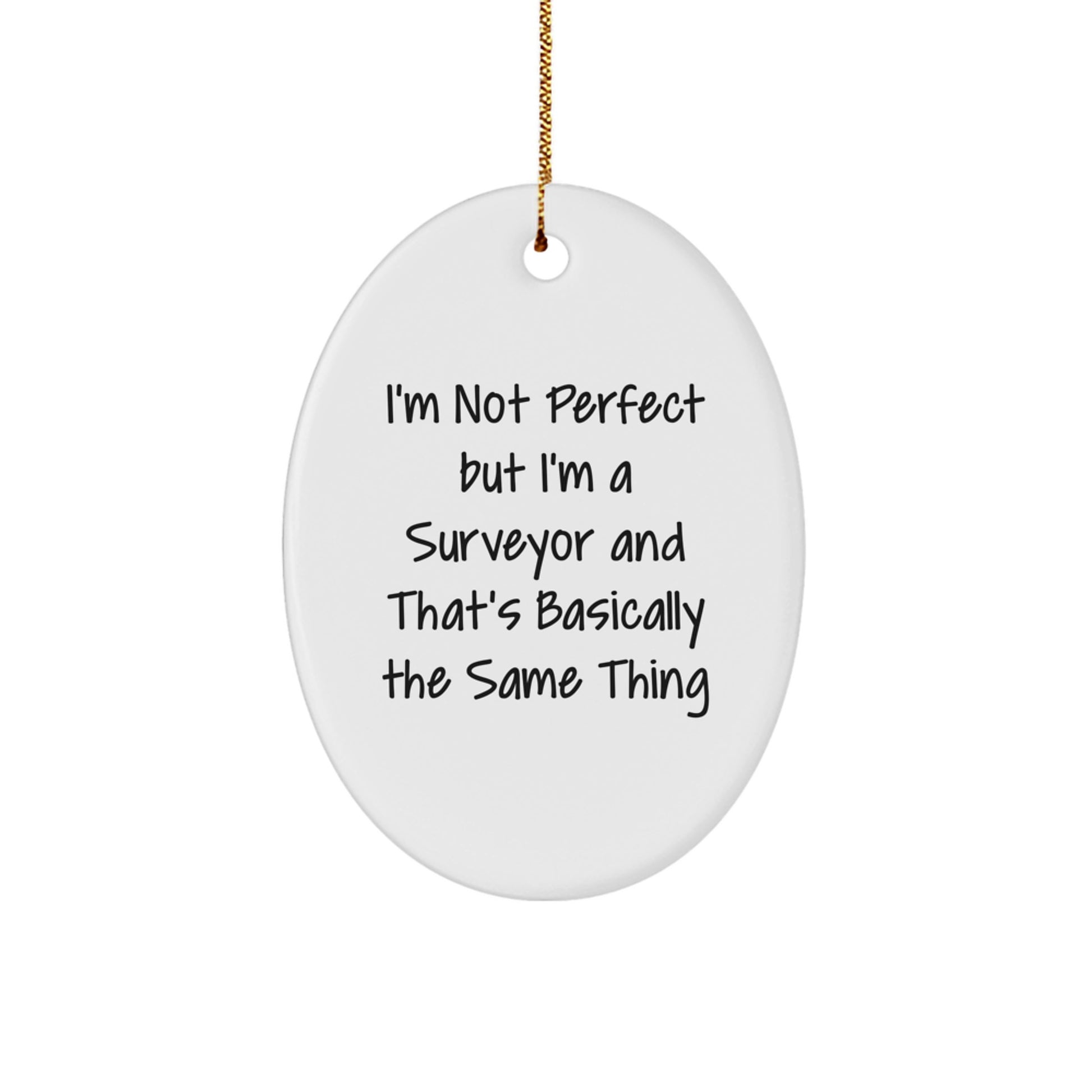 Funny Surveyor Gifts from Friends, Surveyor Oval Ornament for Christmas, 'I'm Not Perfect But I'm A Surveyor And That's Basically The Same Thing' - Image 1