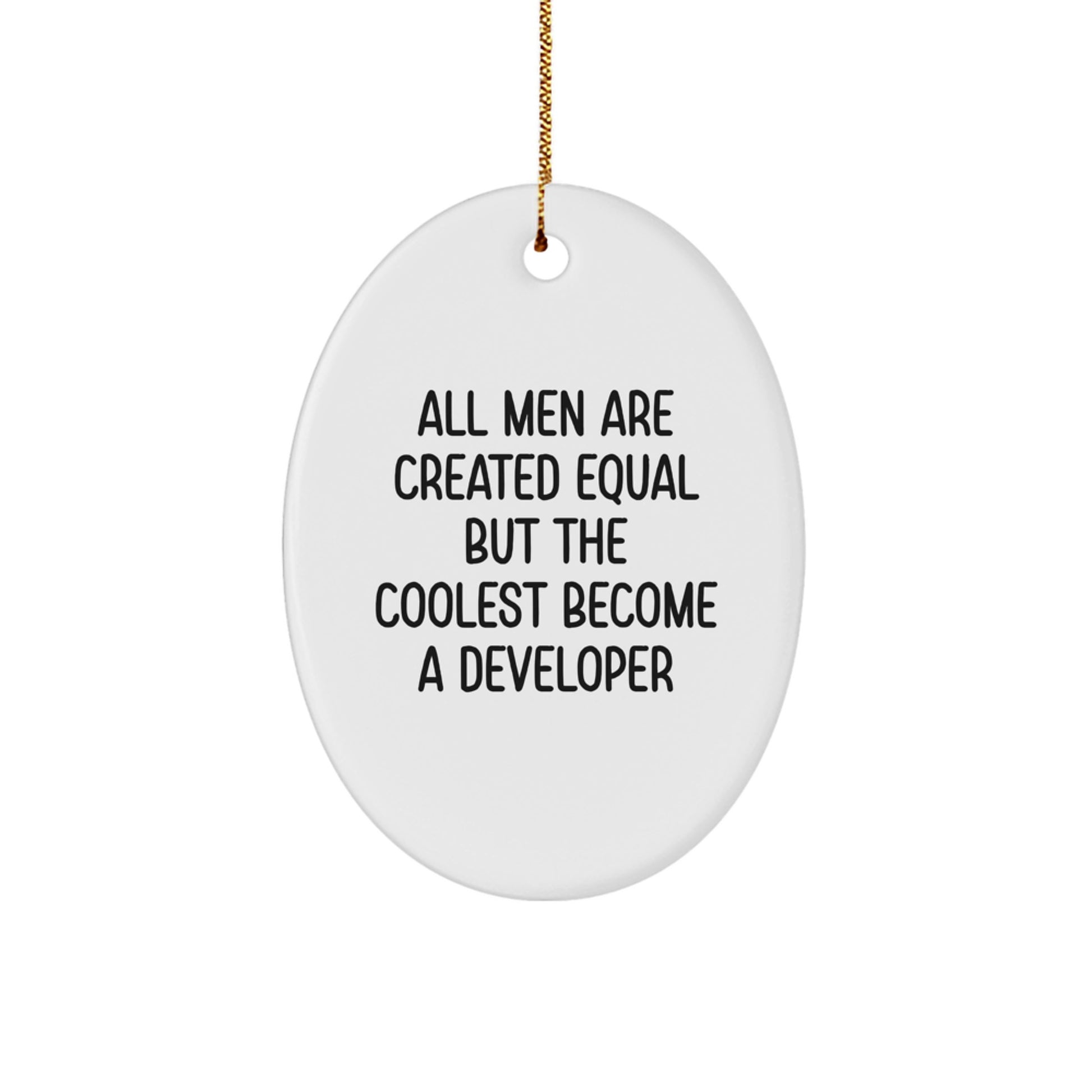 Gifts from Men, Developer Oval Ornament, Funny Quote 'All Men Are Created Equal But The Coolest Become A Developer', Christmas Unique Gifts for Developer, Oval Ornament for Developer Friend - Image 1