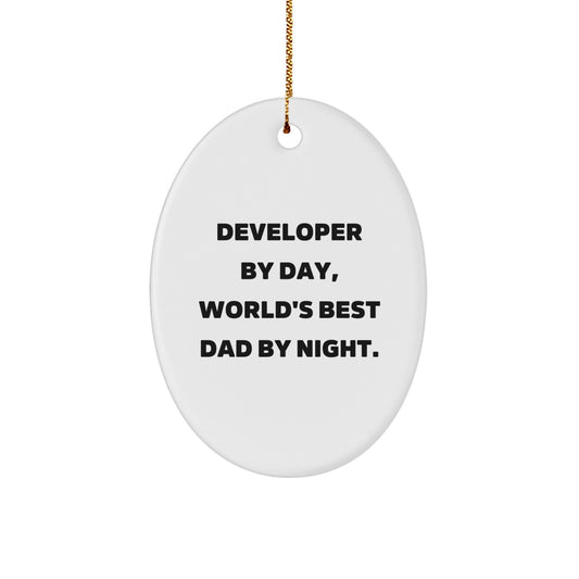 Developer Gifts by Day, Christmas Oval Ornaments for Men by Night, Funny Quote - Image 1