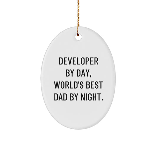 Funny Developer Gifts for Men, Oval Ornament, Developer By Day, World's Best Dad By Night Christmas Unique Gifts from Friends Family - Image 1