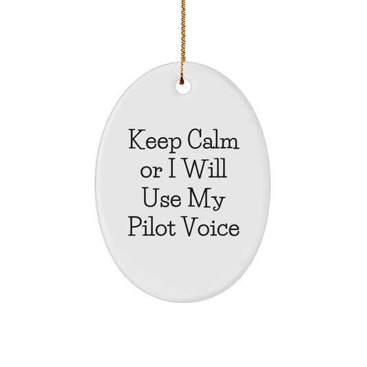 Funny Pilot Gifts from Friends - Keep Calm Pilot Voice Oval Ornament for Christmas - Perfect Pilot Christmas Unique Gifts for Men - Image 1