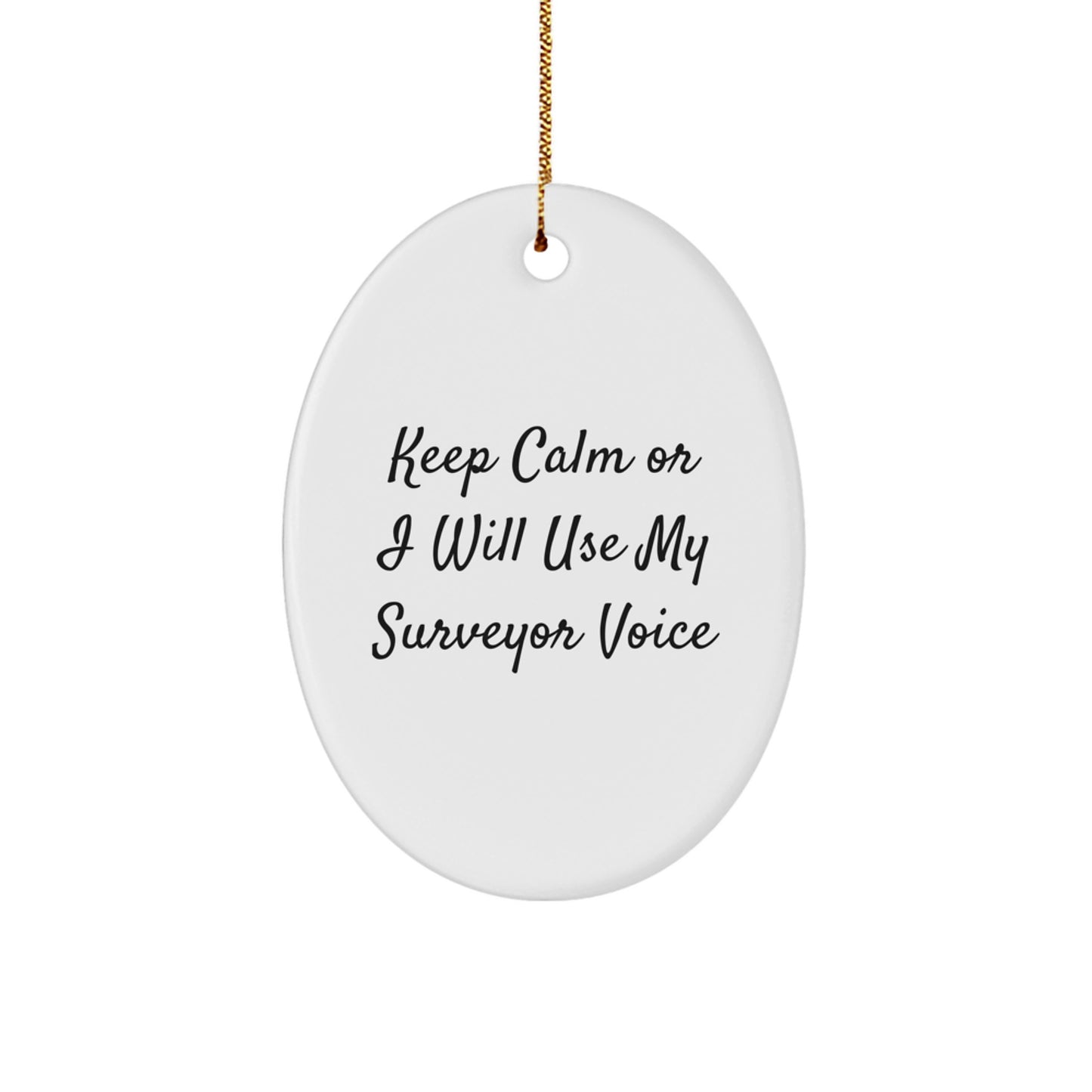 Funny Surveyor Christmas Unique Gifts from Men to Surveyor Friends, Oval Ornament Keep Calm Or I Will Use My Surveyor Voice Decor - Image 1