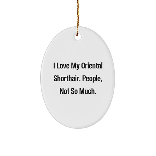 Oriental Shorthair Cat Lover Gifts Funny Oval Ornament, Gifts for Friends and Family, White, Christmas Unique Ornaments - Image 1