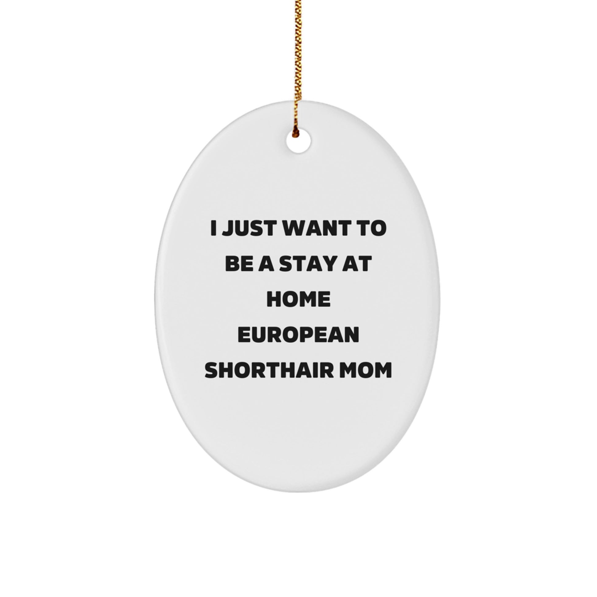 Funny European Shorthair Cat Mom Gifts from Friends, Christmas Unique Gifts for European Shorthair Cat Lovers, Oval Ornament with I Just Want To Be A Stay At Home Mom Quote - Image 1