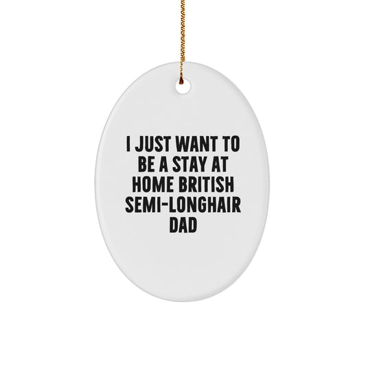 Funny British Semi-Longhair Cat Gifts, I Just Want To Be A Stay At Home Dad Oval Ornament for Christmas, Gifts from Dad to British Semi-Longhair Cat, Unique Christmas Unique Gifts - Image 1