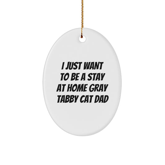 Funny Gray Tabby Cat Dad Gifts from Friends for Christmas - Oval Ornament, 'I Just Want To Be A Stay At Home Gray Tabby Cat Dad' - Unique Gift for Men, Women, Coworkers, Family - Image 1