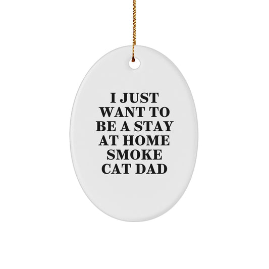 Funny Smoke Cat Dad Oval Ornament Gifts from Family for Men - 'I Just Want To Be A Stay At Home Smoke Cat Dad' Christmas Decor - Image 1