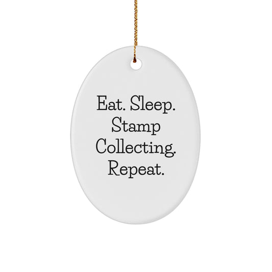 Stamp Collecting Gifts from Friends - Oval Ornament - Eat. Sleep. Stamp Collecting. Repeat. - Christmas Unique Gifts - Image 1