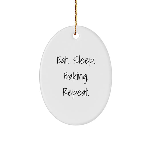Funny Baking Oval Ornament Gifts from Family for Christmas, Cute Baking Decor for Kitchen, Oval Ornament, Eat Sleep Baking Repeat - Image 1