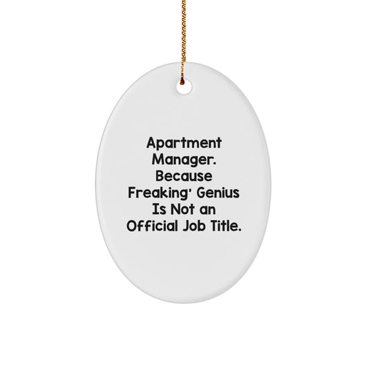 Funny Apartment Manager Gifts from Men, 'Apartment Manager. Because Freaking' genius Is Not An Official Job Title.' Oval Ornament for Christmas - Image 1