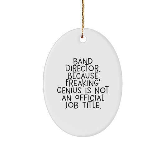 Funny Band Director Gifts from Friends Men Women Coworkers Family - Oval Ornament for Band Director, Christmas Unique Gifts, 'Band Director. Because Freaking' genius Is Not An Official Job Title.' - Image 1