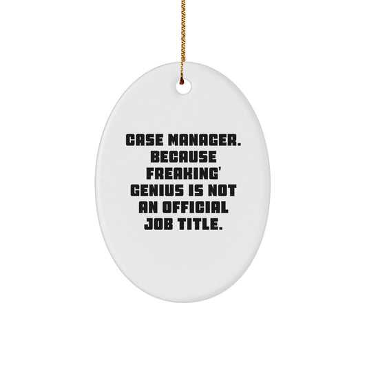 Funny Oval Ornament for Case Manager, Case Manager Christmas Unique Gifts from Friends, Oval Shaped White Ornament - Image 1