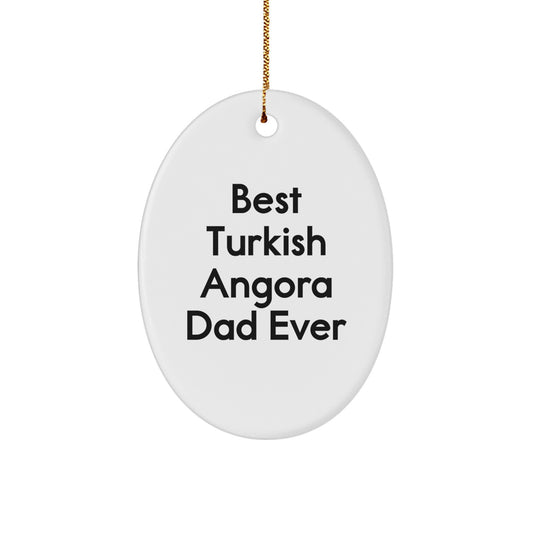 Funny Turkish Angora Cat Gifts for Men, Women, or Friends - Best Dad Ever Oval Ornament, White, 3.25" - Gifts from Family for Christmas - Image 1
