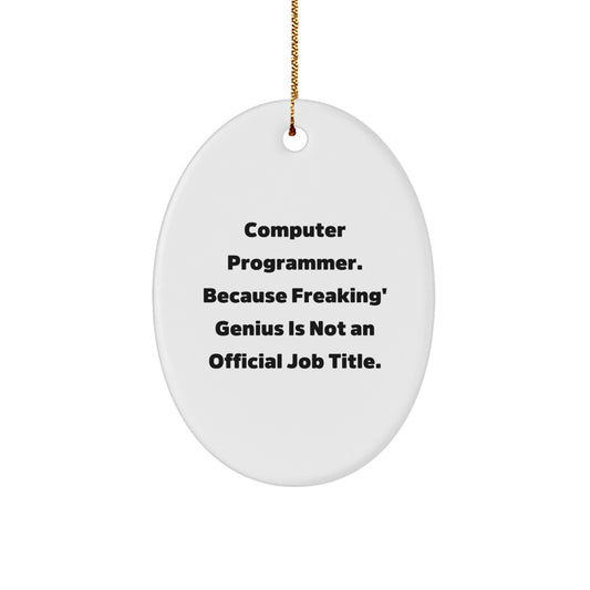 Funny Computer Programmer Gifts from Friends, Christmas Oval Ornament with 'Computer Programmer. Because Freaking' genius Is Not An Official Job Title.' - Image 1