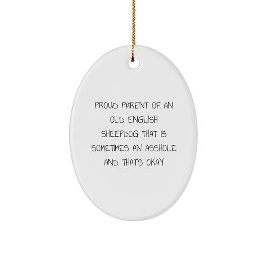 Funny Old English SheepDog Lover Gifts for Men from Family, Unique Oval Ornament for Christmas 2024 - Image 1