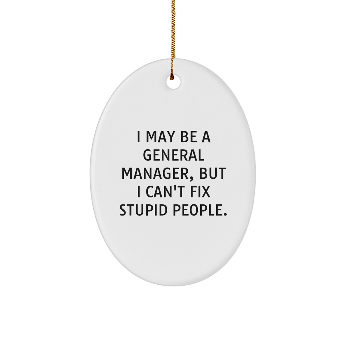 Funny General Manager Oval Ornament Gifts from Men to Coworkers - 'I May Be A General Manager, But I Can't Fix Stupid People.' - Image 1