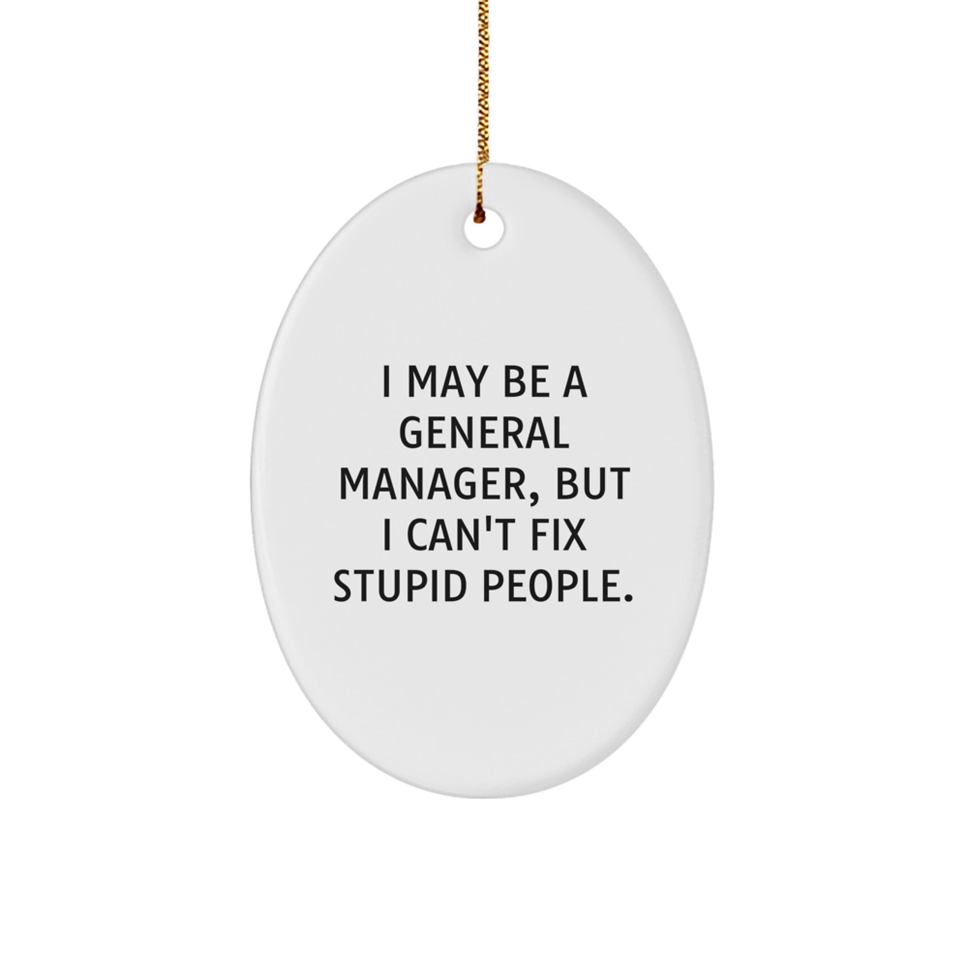 Funny General Manager Oval Ornament Gifts from Men to Coworkers - 'I May Be A General Manager, But I Can't Fix Stupid People.' - Image 1
