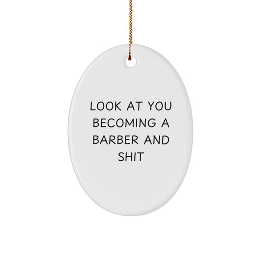 Funny Barber Gifts for Men Oval Ornament from Family Christmas Unique - Image 1