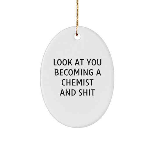Funny Chemist Oval Ornament Gift from Friends to Family - 'Look At You Becoming A Chemist And Shit' - Image 1