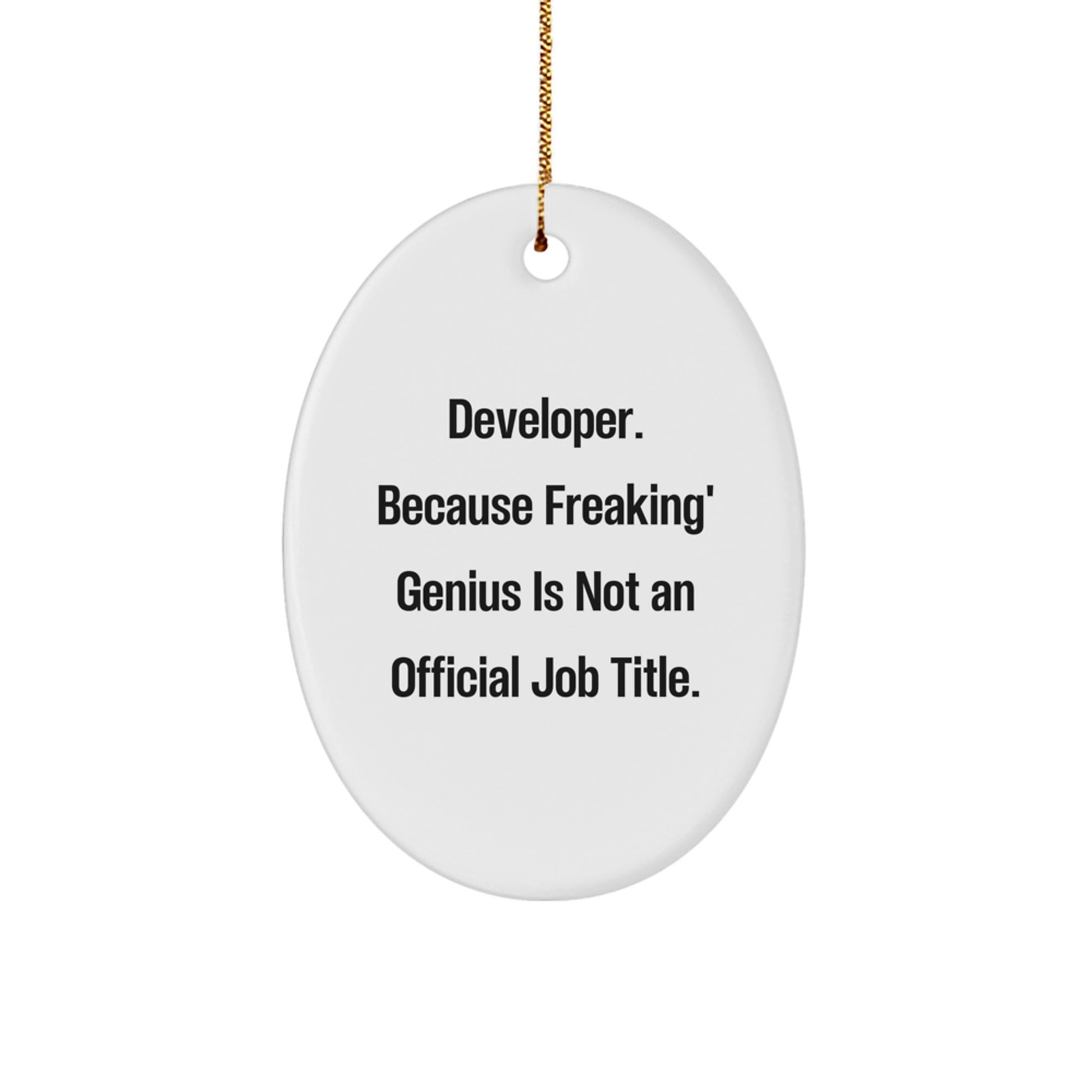 Funny Developer Gifts from Friends, Gifts for Developer, Oval Ornament with 'Developer. Because Freaking' genius Is Not An Official Job Title.' Quote, Christmas Unique Presents - Image 1