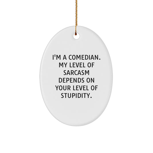 Funny Comedian Oval Ornament Gifts from Men to Comedians for Christmas Decorations - Sarcasm Level Dependent on Intelligence - Image 1