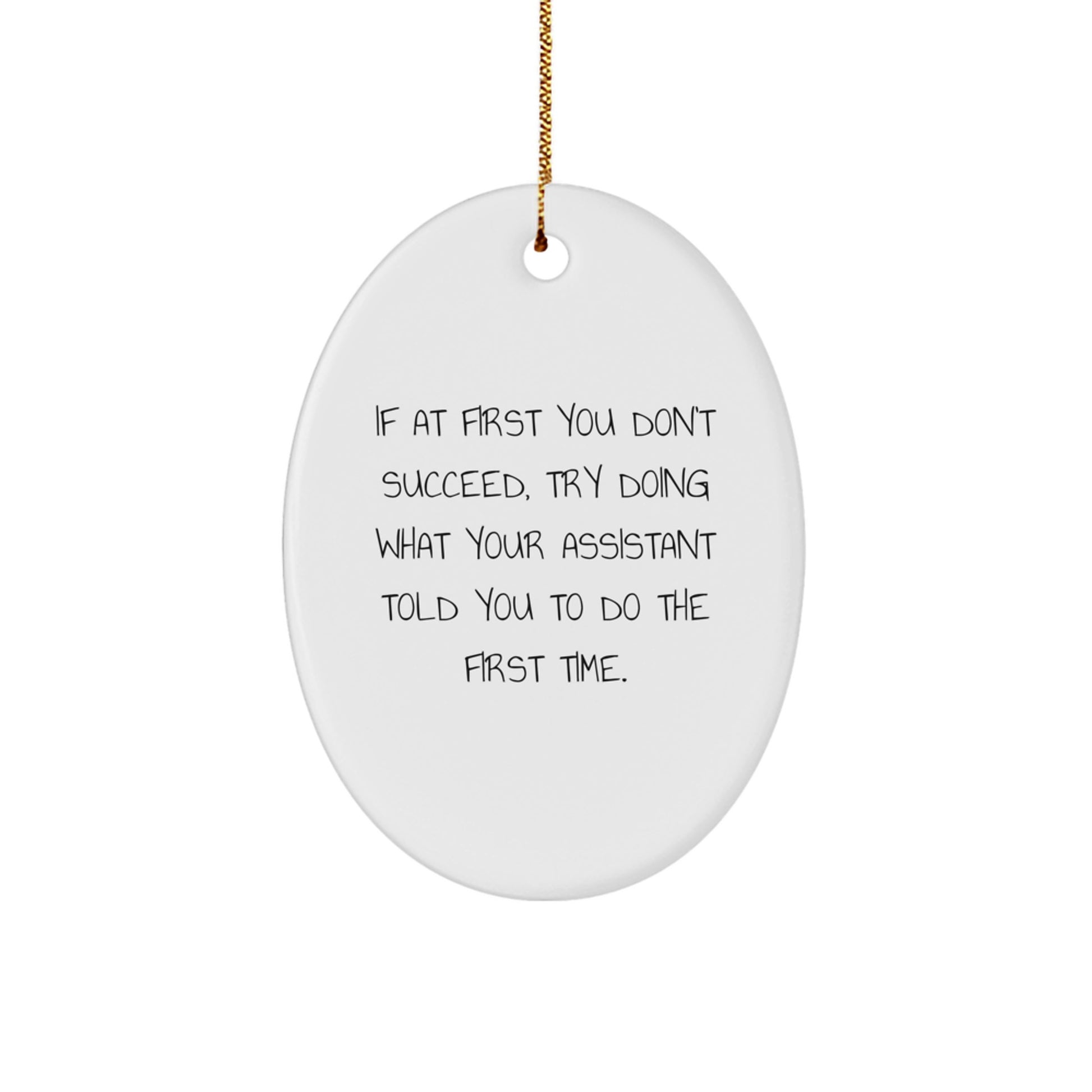 Funny Gifts from Men to Assistant Christmas Unique Oval Ornament - If At First You Don't Succeed, Try Doing What Your Assistant Told You To Do The First Time. - Image 1