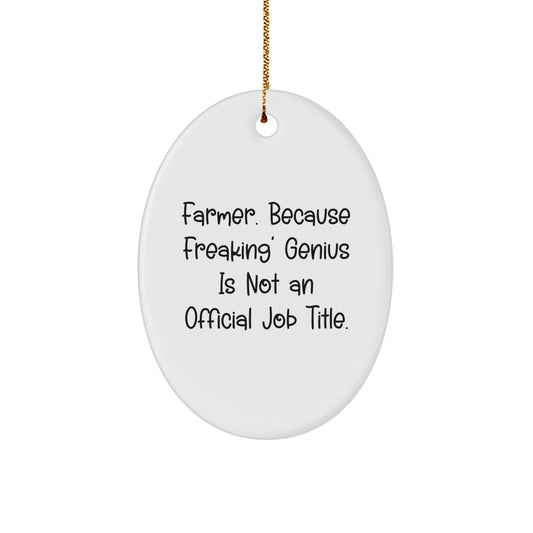 Farmer Gifts from Men - Oval Ornament with Funny Quote, 'Farmer. Because Freaking' genius Is Not An Official Job Title.' - Christmas Unique Gifts for Women - Image 1