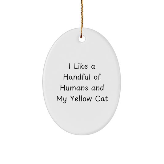 Funny Yellow Cat Gifts from Men to Family - Oval Ornament I Like A Handful Of Humans And My Yellow Cat - Image 1