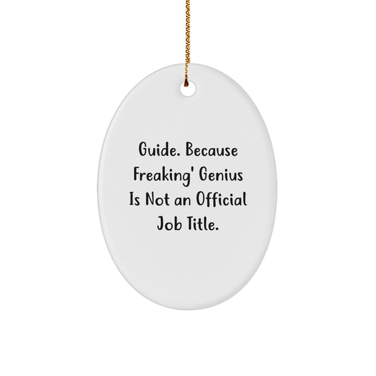 Guide Gifts from Friends, Family, or Coworkers - Oval Ornament with Funny Quote 'Guide. Because Freaking' genius Is Not An Official Job Title.' for Christmas - Image 1