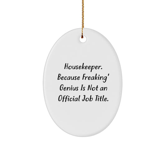 Housekeeper Humor Oval Ornament, Funny Quote Gifts from Family or Friends for Christmas, Durable MDF with High-Gloss Finish, Unique Housekeeper Gifts for Women or Men, Oval Ornament Decor - Image 1