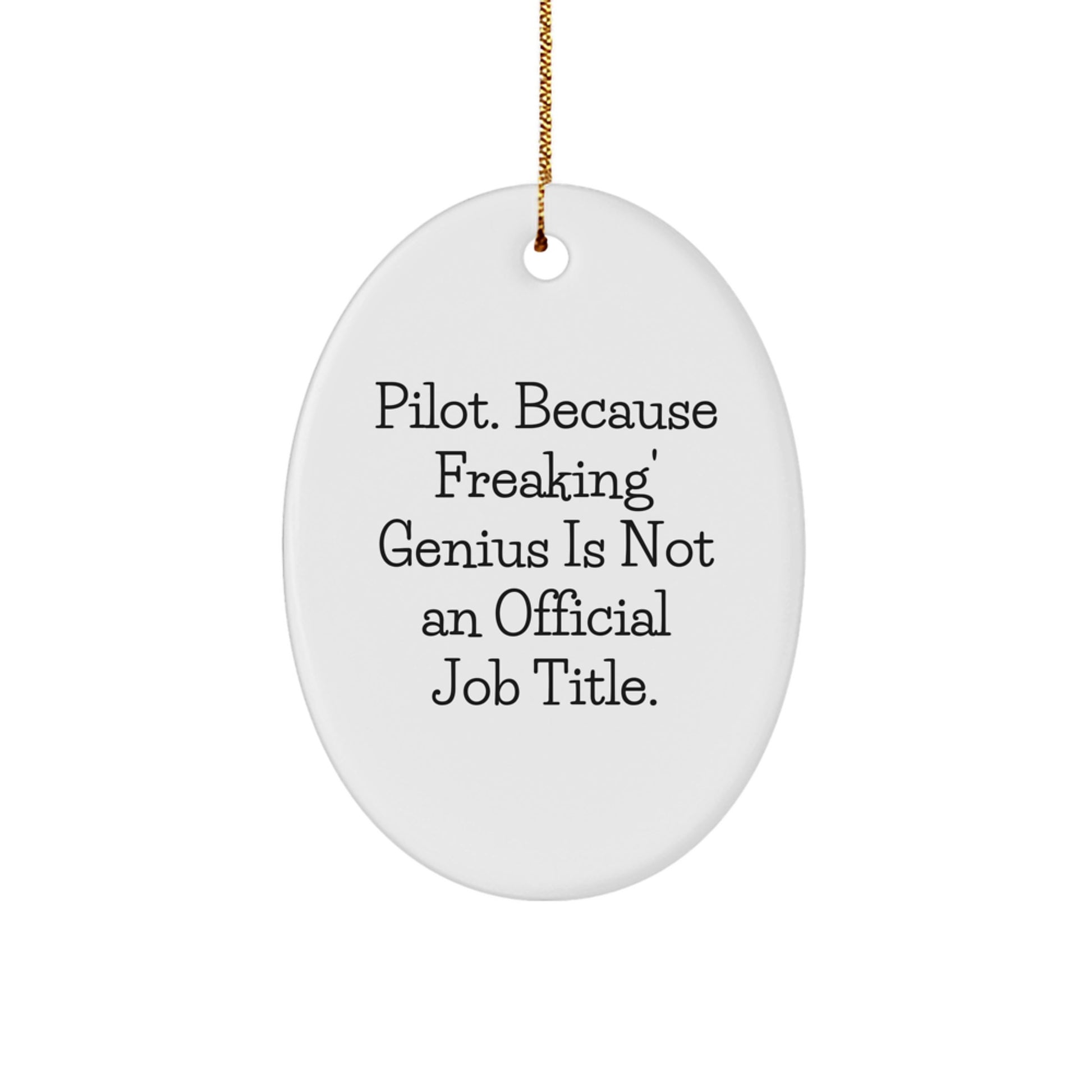 Funny Pilot Gift, Oval Ornament, 'Pilot. Because Freaking' genius Is Not An Official Job Title.' - Image 1