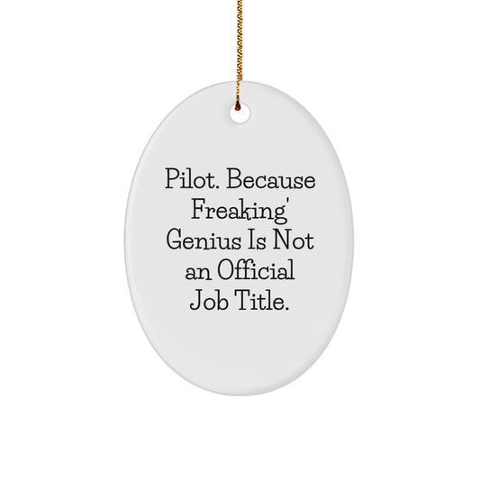 Funny Pilot Gift, Oval Ornament, 'Pilot. Because Freaking' genius Is Not An Official Job Title.' - Image 1