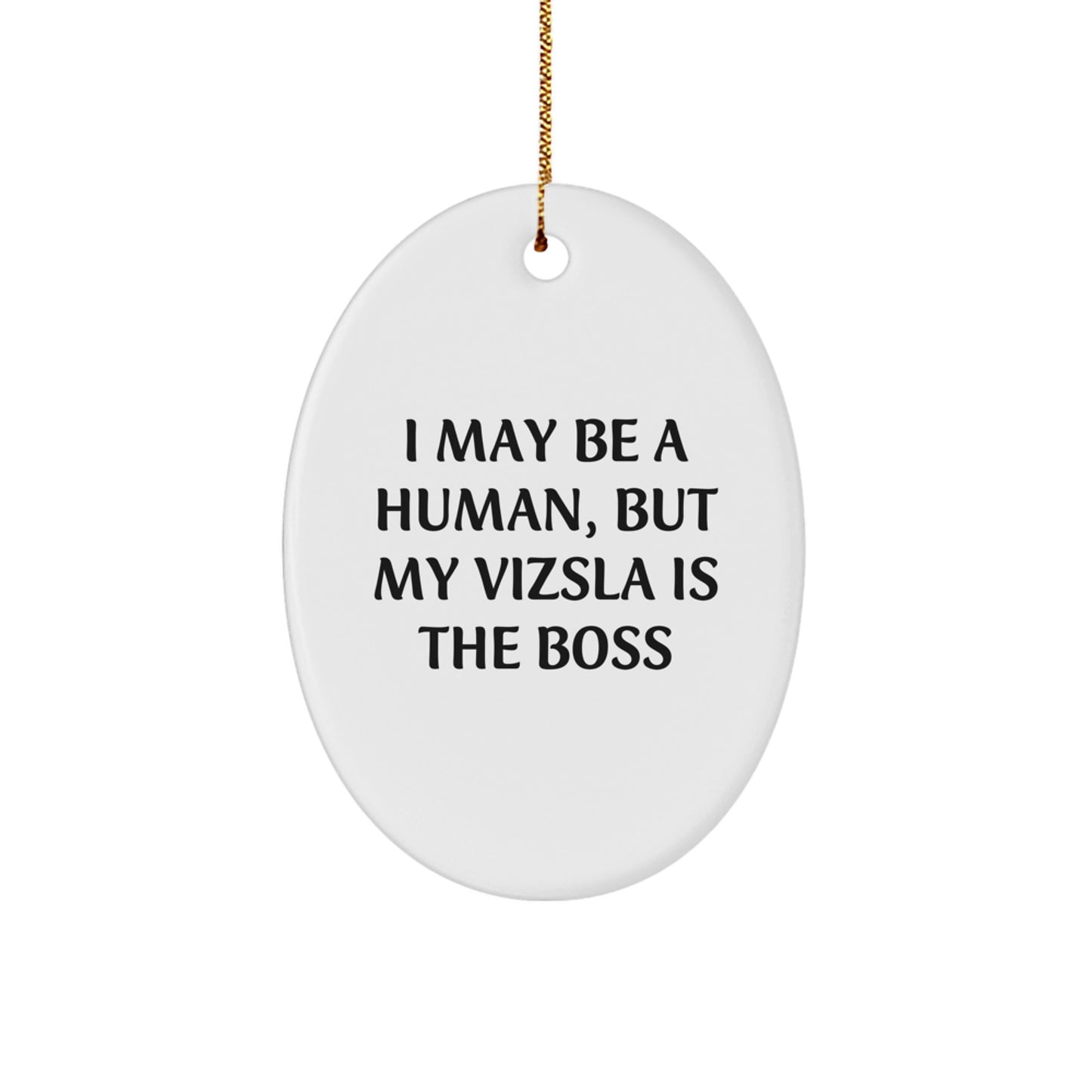 Funny Vizsla Dog Gifts, Oval Ornament, I 'May Be A Human, But My Vizsla Is The Boss', Gifts for Vizsla Dog Lover, Christmas Unique Gifts from Friends, Family - Image 1