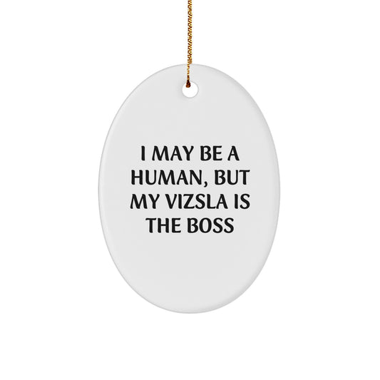 Funny Vizsla Dog Gifts, Oval Ornament, I 'May Be A Human, But My Vizsla Is The Boss', Gifts for Vizsla Dog Lover, Christmas Unique Gifts from Friends, Family - Image 1