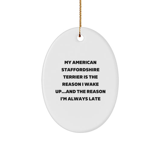 Funny American Staffordshire Terrier Dog Gifts, Oval Ornament for Christmas Unique Gifts, Presents from Men to Husband for American Staffordshire Terrier Dog Lover - Image 1