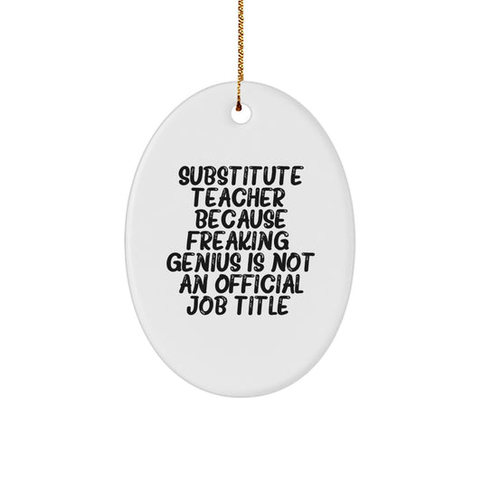 Funny Substitute Teacher Gifts for Men, Oval Ornament with 'Freaking genius Is Not Official' Quote, Christmas Unique Gifts from Friends - Image 1