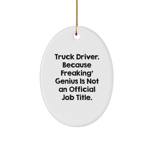 Funny Truck Driver Gifts from Men to Friends - Oval Ornament with 'Truck Driver. Because Freaking' genius Is Not An Official Job Title.' for Christmas - Image 1